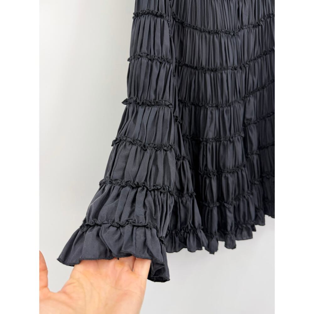 WD-NY Womens 100% Silk A-line Knee Length Skirt Sz 6 Black Ruffle Witchy Goth - Picture 4 of 9